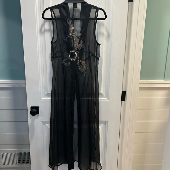 Legatte Vintage Sheer Black Embroidered Long Line Vest. Size 10. - Picture 4 of 16